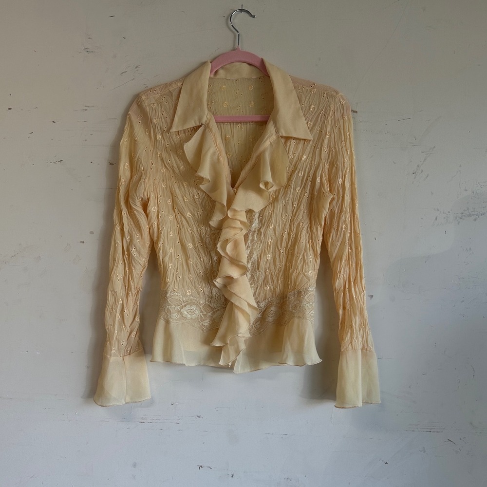 Vintage Y2K yellow lace ruffle sleeve fairy top